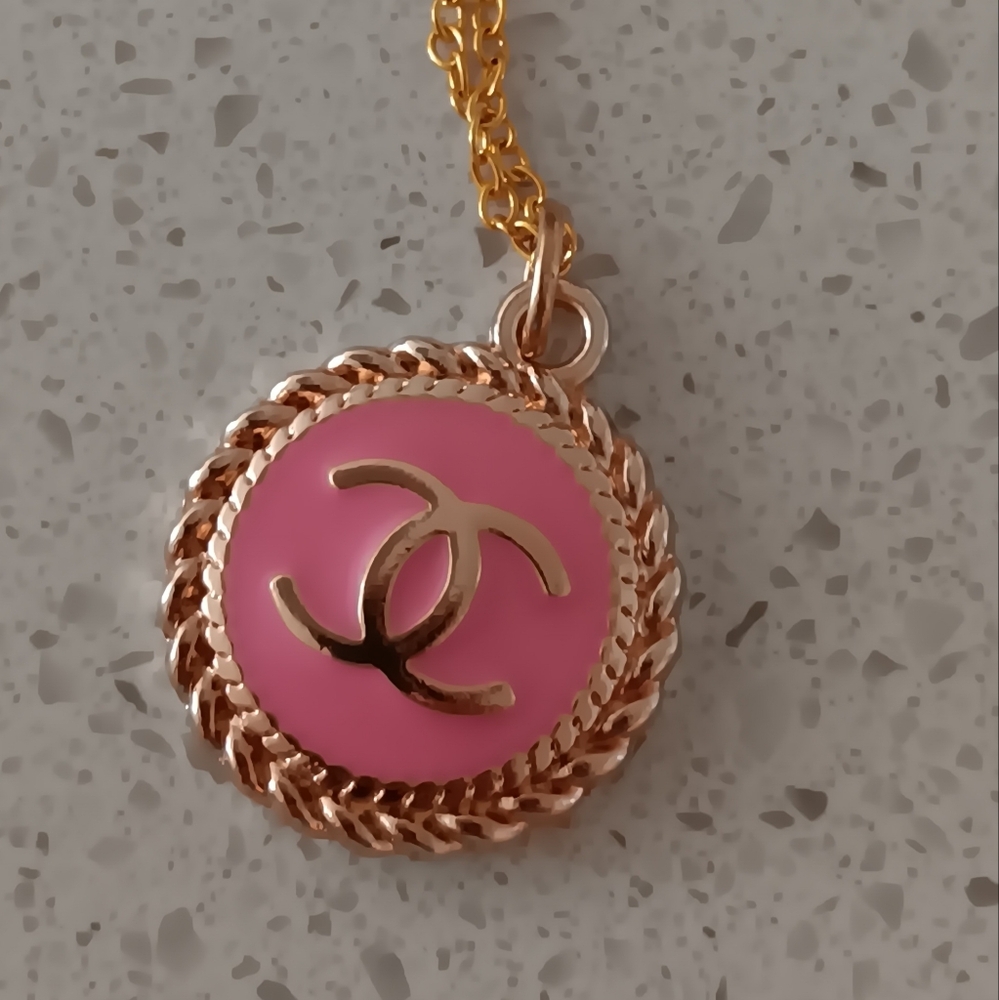 CC Pink Enamel Fashion Charm Pendant Necklace